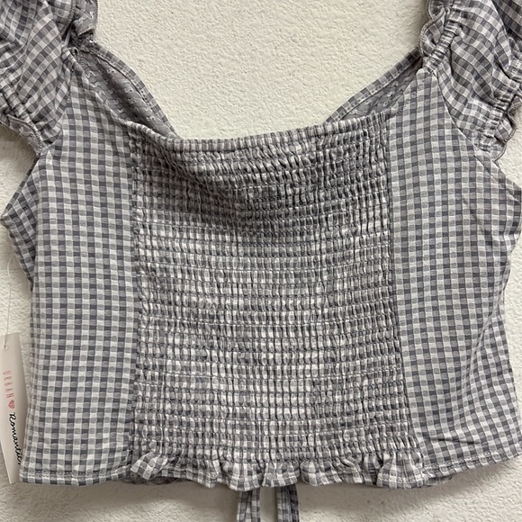Urban Romantics Gingham Check Rushed Front Crop Top M - Picture 12 of 15